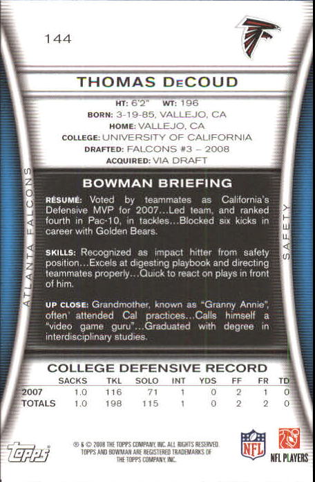 A5003- 2008 Bowman Football Card #s 1-250 +Rookies -You Pick- 15+ FREE US SHIP - Picture 275 of 479