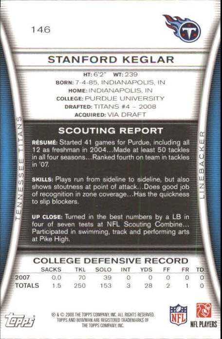 A5003- 2008 Bowman Football Card #s 1-250 +Rookies -You Pick- 15+ FREE US SHIP - Picture 279 of 479