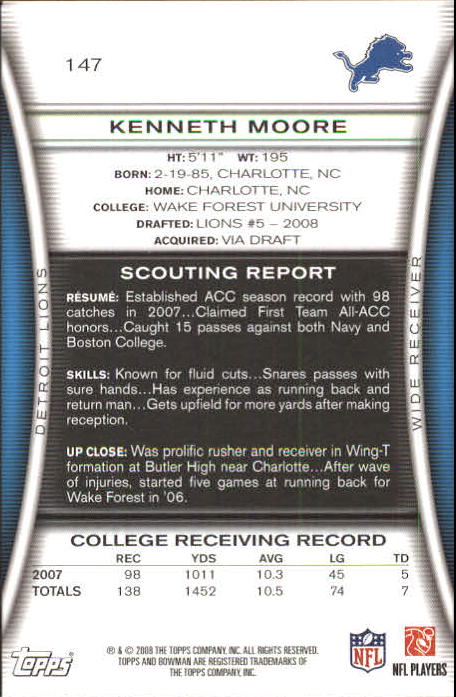 A5003- 2008 Bowman Football Card #s 1-250 +Rookies -You Pick- 15+ FREE US SHIP - Picture 281 of 479