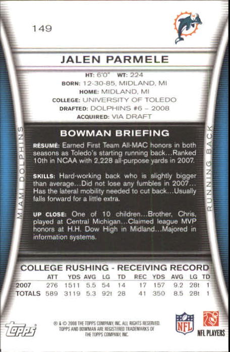 A5003- 2008 Bowman Football Card #s 1-250 +Rookies -You Pick- 15+ FREE US SHIP - Picture 285 of 479