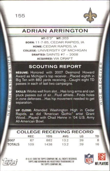 A5003- 2008 Bowman Football Card #s 1-250 +Rookies -You Pick- 15+ FREE US SHIP - Picture 297 of 479