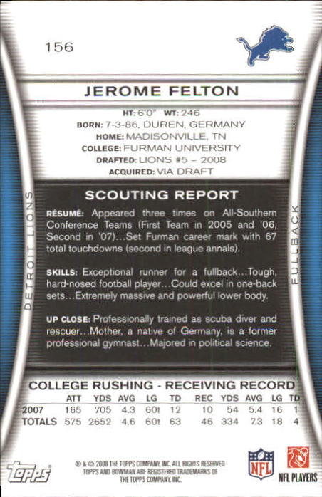 A5003- 2008 Bowman Football Card #s 1-250 +Rookies -You Pick- 15+ FREE US SHIP - Picture 299 of 479