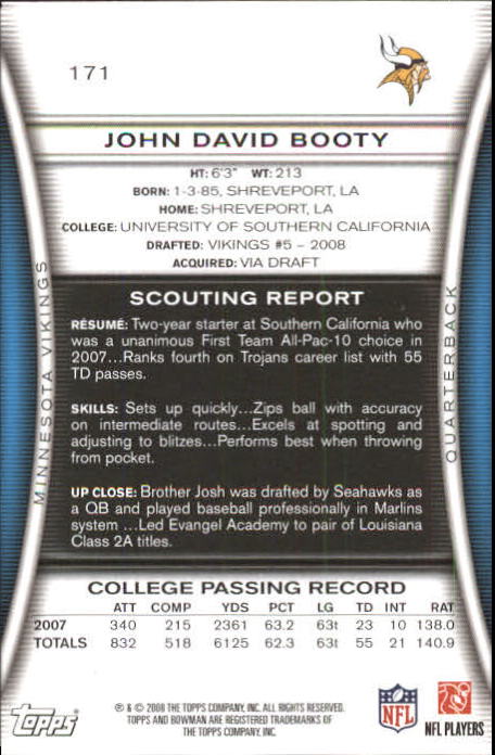 A5003- 2008 Bowman Football Card #s 1-250 +Rookies -You Pick- 15+ FREE US SHIP - Picture 323 of 479