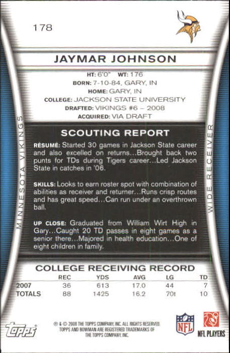 A5003- 2008 Bowman Football Card #s 1-250 +Rookies -You Pick- 15+ FREE US SHIP - Picture 337 of 479
