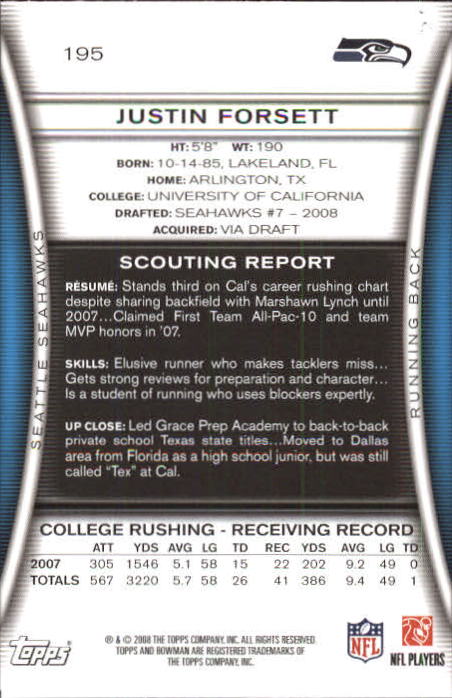 A5003- 2008 Bowman Football Card #s 1-250 +Rookies -You Pick- 15+ FREE US SHIP - Picture 371 of 479