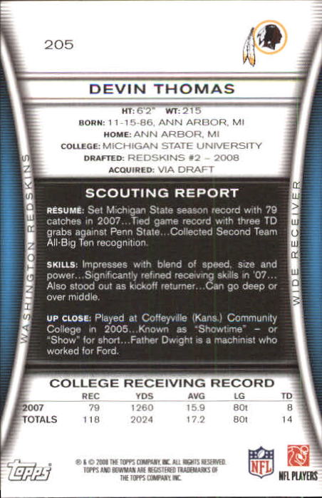 A5003- 2008 Bowman Football Card #s 1-250 +Rookies -You Pick- 15+ FREE US SHIP - Picture 391 of 479