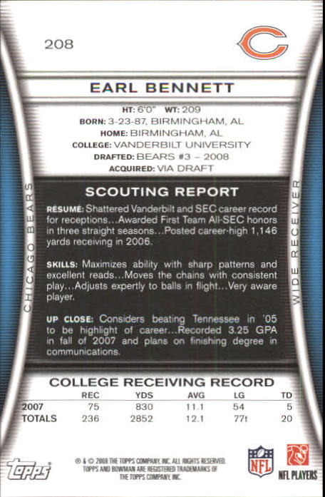 A5003- 2008 Bowman Football Card #s 1-250 +Rookies -You Pick- 15+ FREE US SHIP - Picture 397 of 479