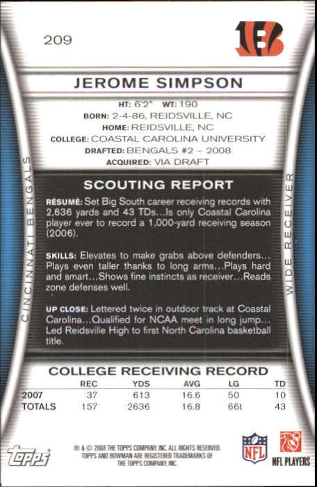 A5003- 2008 Bowman Football Card #s 1-250 +Rookies -You Pick- 15+ FREE US SHIP - Picture 399 of 479