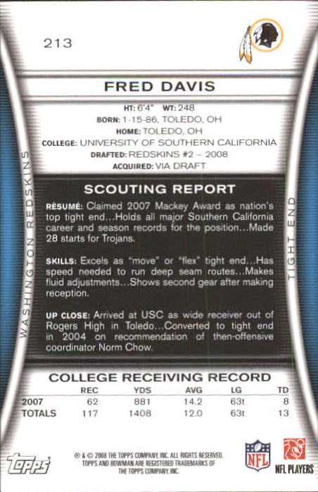 A5003- 2008 Bowman Football Card #s 1-250 +Rookies -You Pick- 15+ FREE US SHIP - Picture 407 of 479