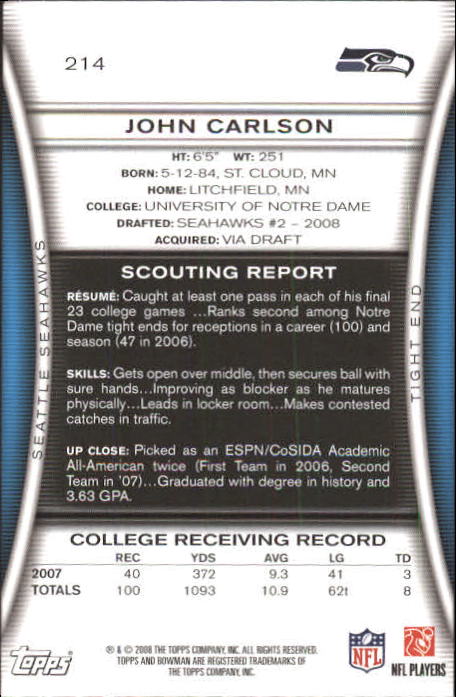 A5003- 2008 Bowman Football Card #s 1-250 +Rookies -You Pick- 15+ FREE US SHIP - Picture 409 of 479