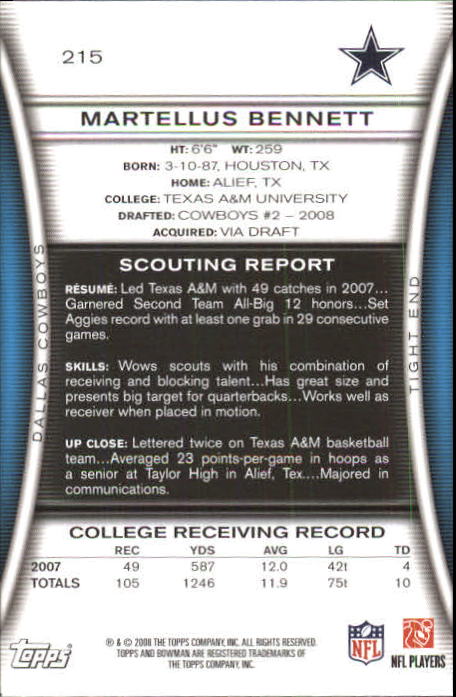 A5003- 2008 Bowman Football Card #s 1-250 +Rookies -You Pick- 15+ FREE US SHIP - Picture 411 of 479