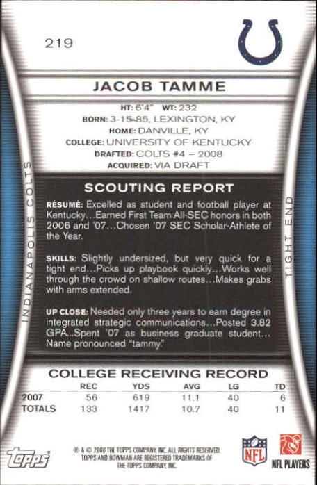 A5003- 2008 Bowman Football Card #s 1-250 +Rookies -You Pick- 15+ FREE US SHIP - Picture 417 of 479