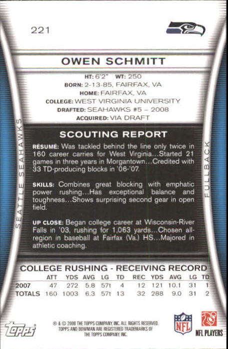 A5003- 2008 Bowman Football Card #s 1-250 +Rookies -You Pick- 15+ FREE US SHIP - Picture 421 of 479
