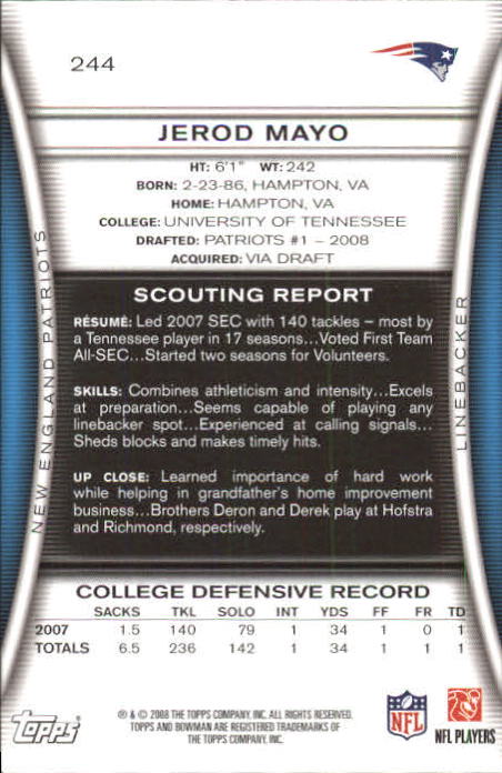 A5003- 2008 Bowman Football Card #s 1-250 +Rookies -You Pick- 15+ FREE US SHIP - Picture 467 of 479