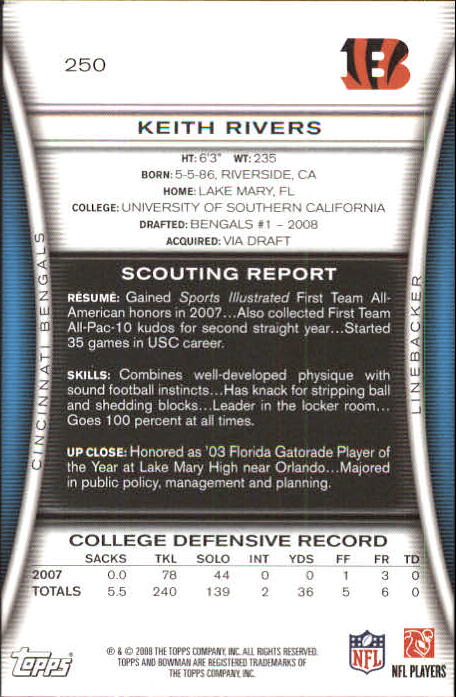 A5003- 2008 Bowman Football Card #s 1-250 +Rookies -You Pick- 15+ FREE US SHIP - Picture 479 of 479