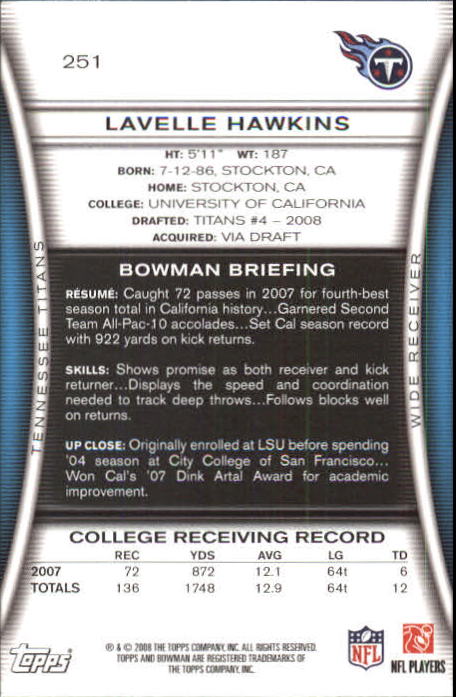 A5003- 2008 Bowman Football Cards 251-275 +Inserts -You Pick- 15+ FREE US SHIP - Picture 3 of 374