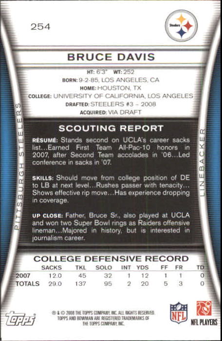 A5003- 2008 Bowman Football Cards 251-275 +Inserts -You Pick- 15+ FREE US SHIP - Picture 9 of 374
