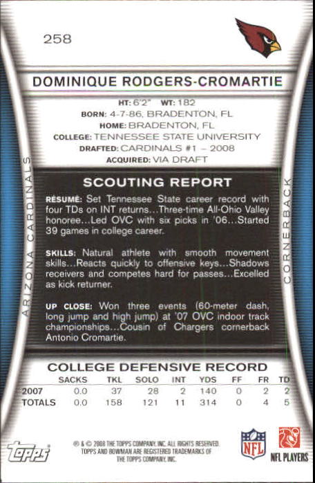 A5003- 2008 Bowman Football Cards 251-275 +Inserts -You Pick- 15+ FREE US SHIP - Picture 17 of 374