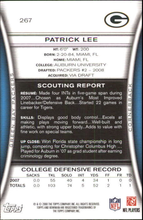 A5003- 2008 Bowman Football Cards 251-275 +Inserts -You Pick- 15+ FREE US SHIP - Picture 35 of 374