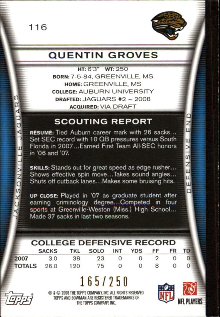 A5003- 2008 Bowman Football Cards 251-275 +Inserts -You Pick- 15+ FREE US SHIP - Picture 365 of 374