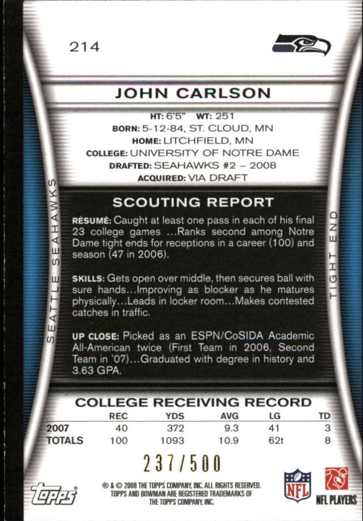 A5003- 2008 Bowman Football Cards 251-275 +Inserts -You Pick- 15+ FREE US SHIP - Picture 67 of 374