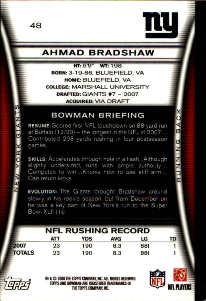 A5003- 2008 Bowman Football Cards 251-275 +Inserts -You Pick- 15+ FREE US SHIP - Picture 139 of 374