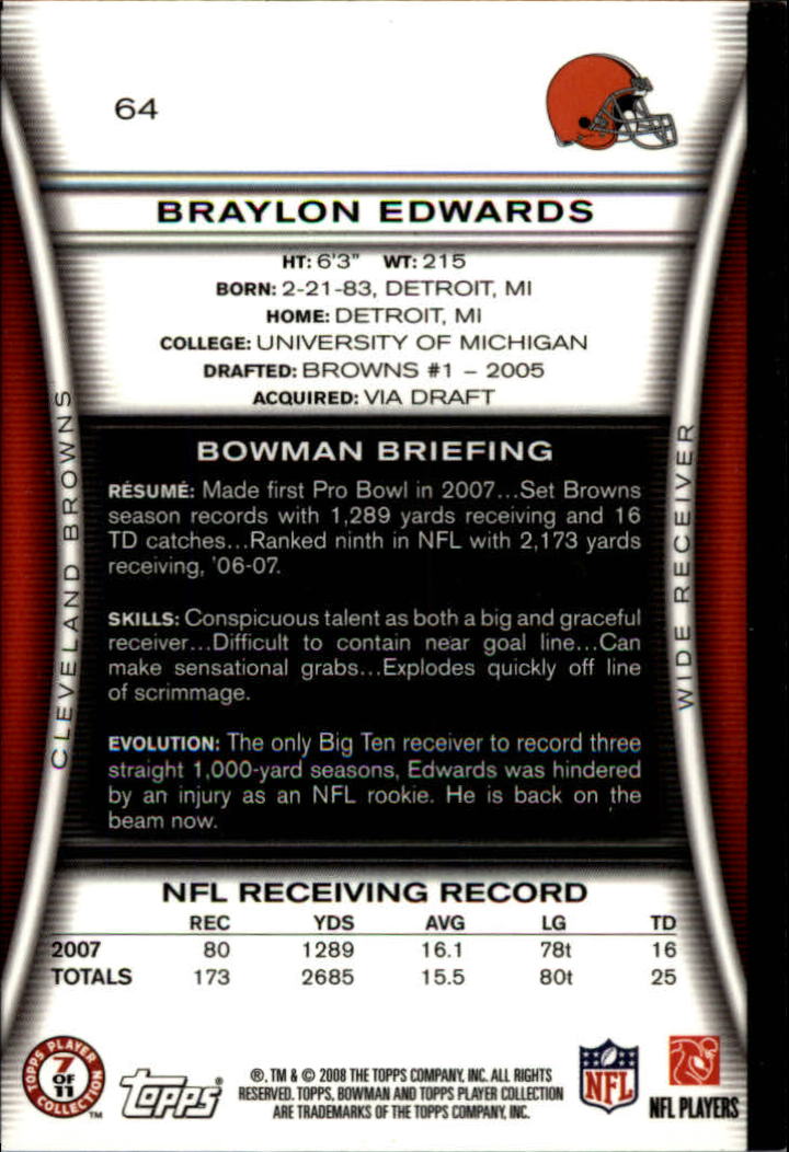 A5003- 2008 Bowman Football Cards 251-275 +Inserts -You Pick- 15+ FREE US SHIP - Picture 168 of 374