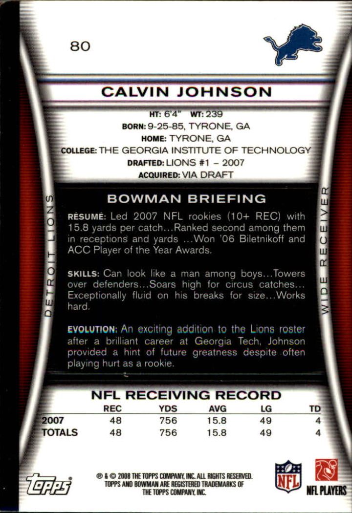 A5003- 2008 Bowman Football Cards 251-275 +Inserts -You Pick- 15+ FREE US SHIP - Picture 187 of 374