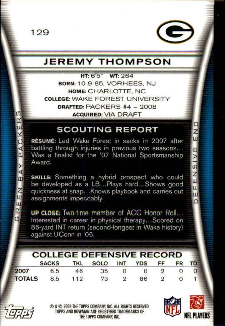 A5003- 2008 Bowman Football Cards 251-275 +Inserts -You Pick- 15+ FREE US SHIP - Picture 237 of 374