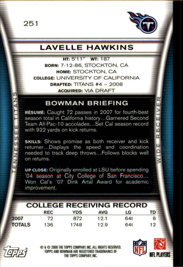 A5003- 2008 Bowman Football Cards 251-275 +Inserts -You Pick- 15+ FREE US SHIP - Picture 323 of 374