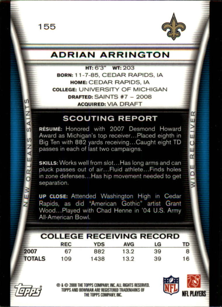 A5003- 2008 Bowman Football Cards 251-275 +Inserts -You Pick- 15+ FREE US SHIP - Picture 253 of 374
