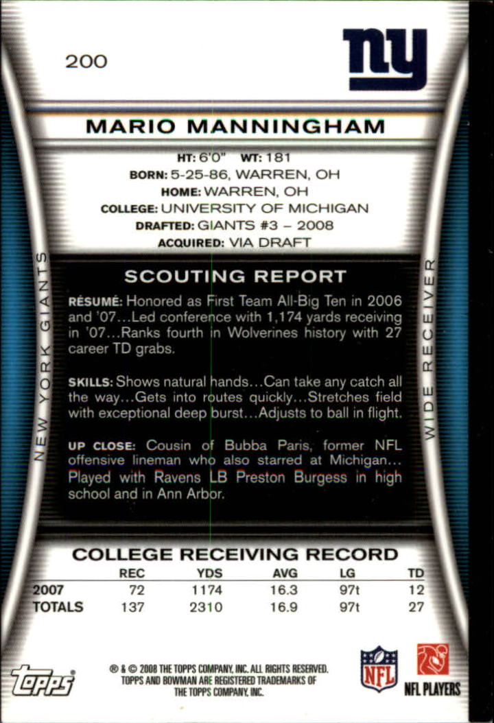 A5003- 2008 Bowman Football Cards 251-275 +Inserts -You Pick- 15+ FREE US SHIP - Picture 281 of 374