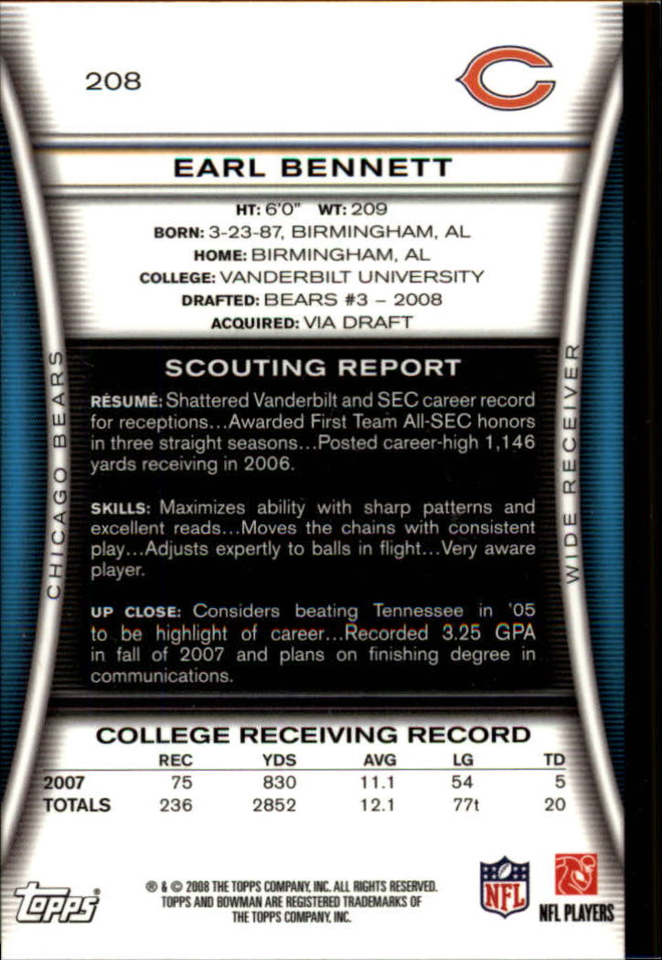 A5003- 2008 Bowman Football Cards 251-275 +Inserts -You Pick- 15+ FREE US SHIP - Picture 291 of 374