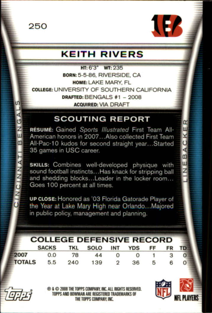 A5003- 2008 Bowman Football Cards 251-275 +Inserts -You Pick- 15+ FREE US SHIP - Picture 321 of 374