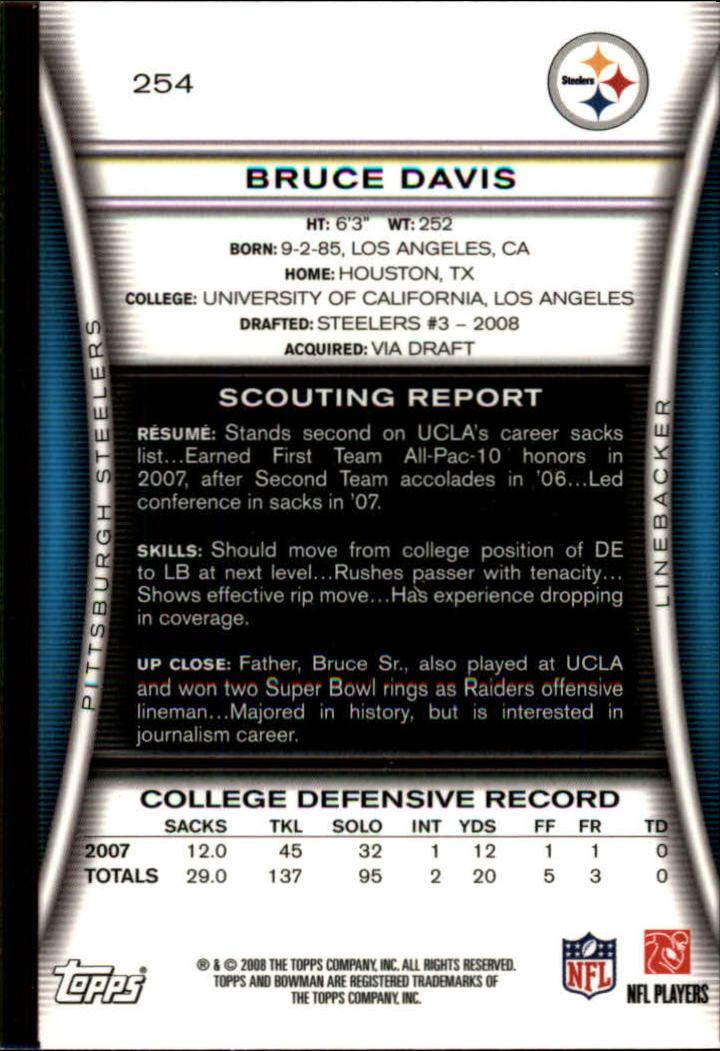 A5003- 2008 Bowman Football Cards 251-275 +Inserts -You Pick- 15+ FREE US SHIP - Picture 329 of 374