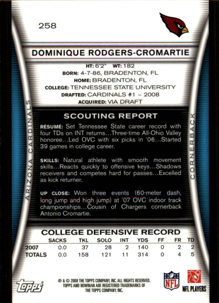 A5003- 2008 Bowman Football Cards 251-275 +Inserts -You Pick- 15+ FREE US SHIP - Picture 337 of 374
