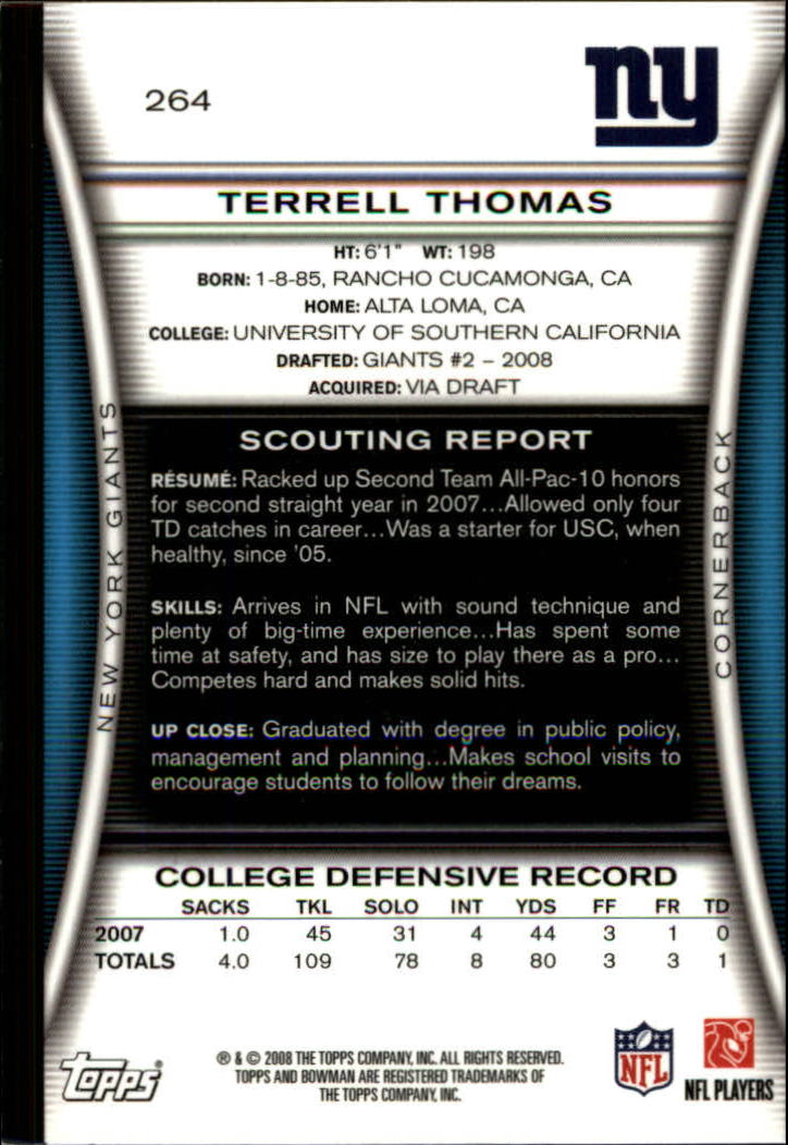 A5003- 2008 Bowman Football Cards 251-275 +Inserts -You Pick- 15+ FREE US SHIP - Picture 345 of 374