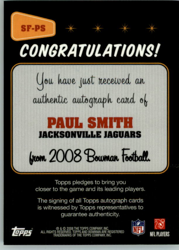 2008 Bowman Signs of the Future #SFPS Paul Smith C back image