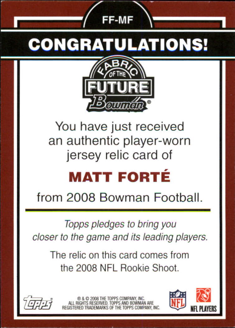2008 Bowman Fabric of the Future #FFMF Matt Forte A back image