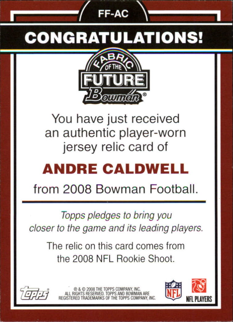 2008 Bowman Fabric of the Future #FFAC Andre Caldwell B back image