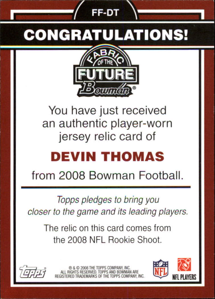 2008 Bowman Fabric of the Future #FFDT Devin Thomas B back image