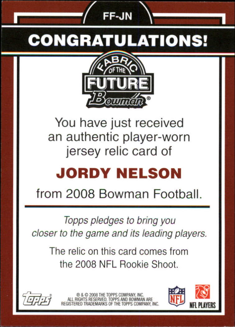 2008 Bowman Fabric of the Future #FFJN Jordy Nelson A back image
