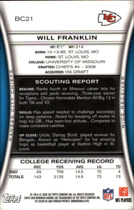 A1135- 2008 Bowman Chrome FB Cards 1-220 +Rookies -You Pick- 15+ FREE US SHIP - Picture 39 of 409