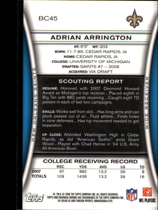 A1135- 2008 Bowman Chrome FB Cards 1-220 +Rookies -You Pick- 15+ FREE US SHIP - Picture 87 of 409