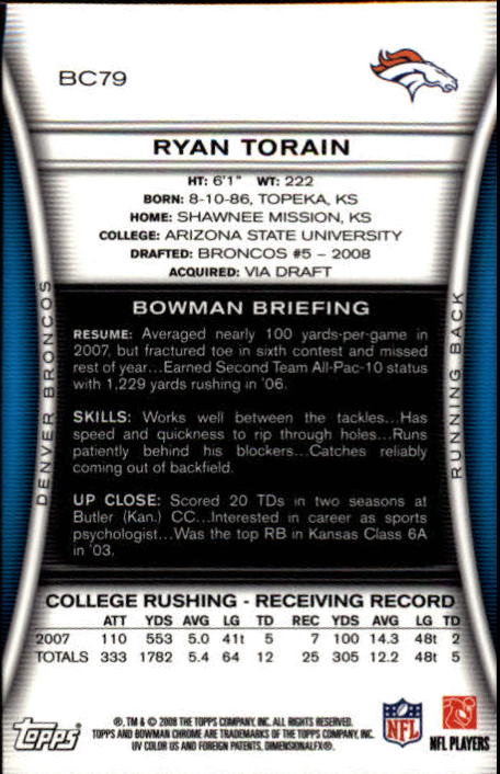 A1135- 2008 Bowman Chrome FB Cards 1-220 +Rookies -You Pick- 15+ FREE US SHIP - Picture 141 of 409