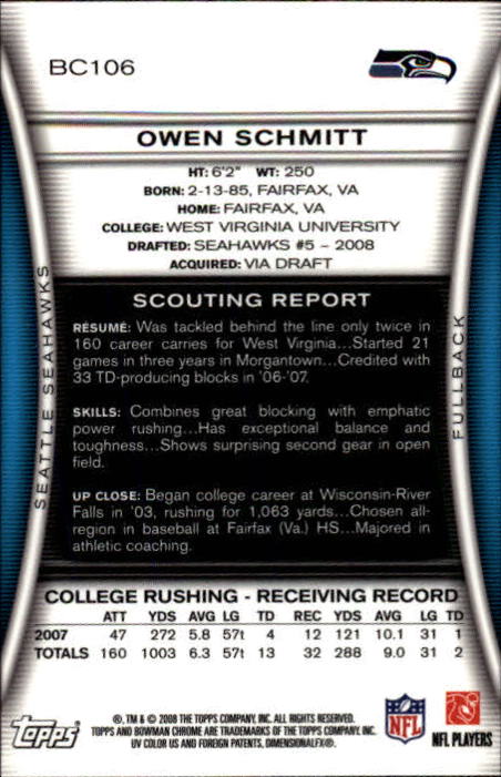 A1135- 2008 Bowman Chrome FB Cards 1-220 +Rookies -You Pick- 15+ FREE US SHIP - Picture 191 of 409