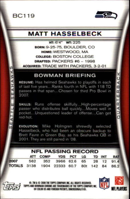 2008 Bowman Chrome #BC119 Matt Hasselbeck back image