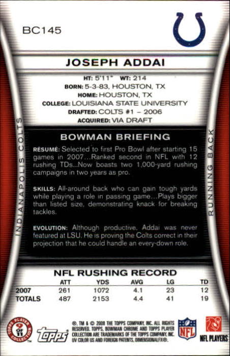 A1135- 2008 Bowman Chrome FB Cards 1-220 +Rookies -You Pick- 15+ FREE US SHIP - Picture 263 of 409