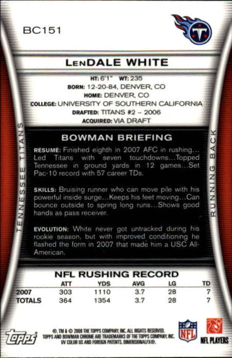 2008 Bowman Chrome #BC151 LenDale White back image