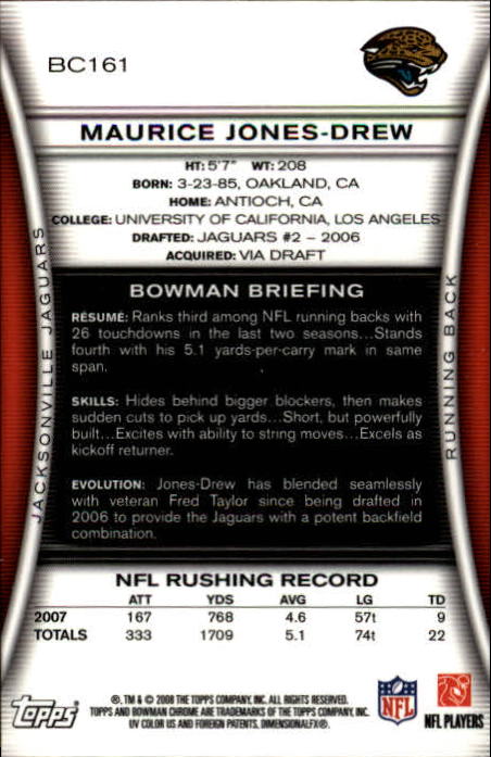 2008 Bowman Chrome #BC161 Maurice Jones-Drew back image